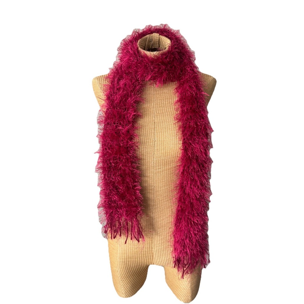 Vtg Y2K Fuzzy Fluffy Eyelash Knit Tube Scarf Hot Pink‎ Goth Indie Fairy Grunge